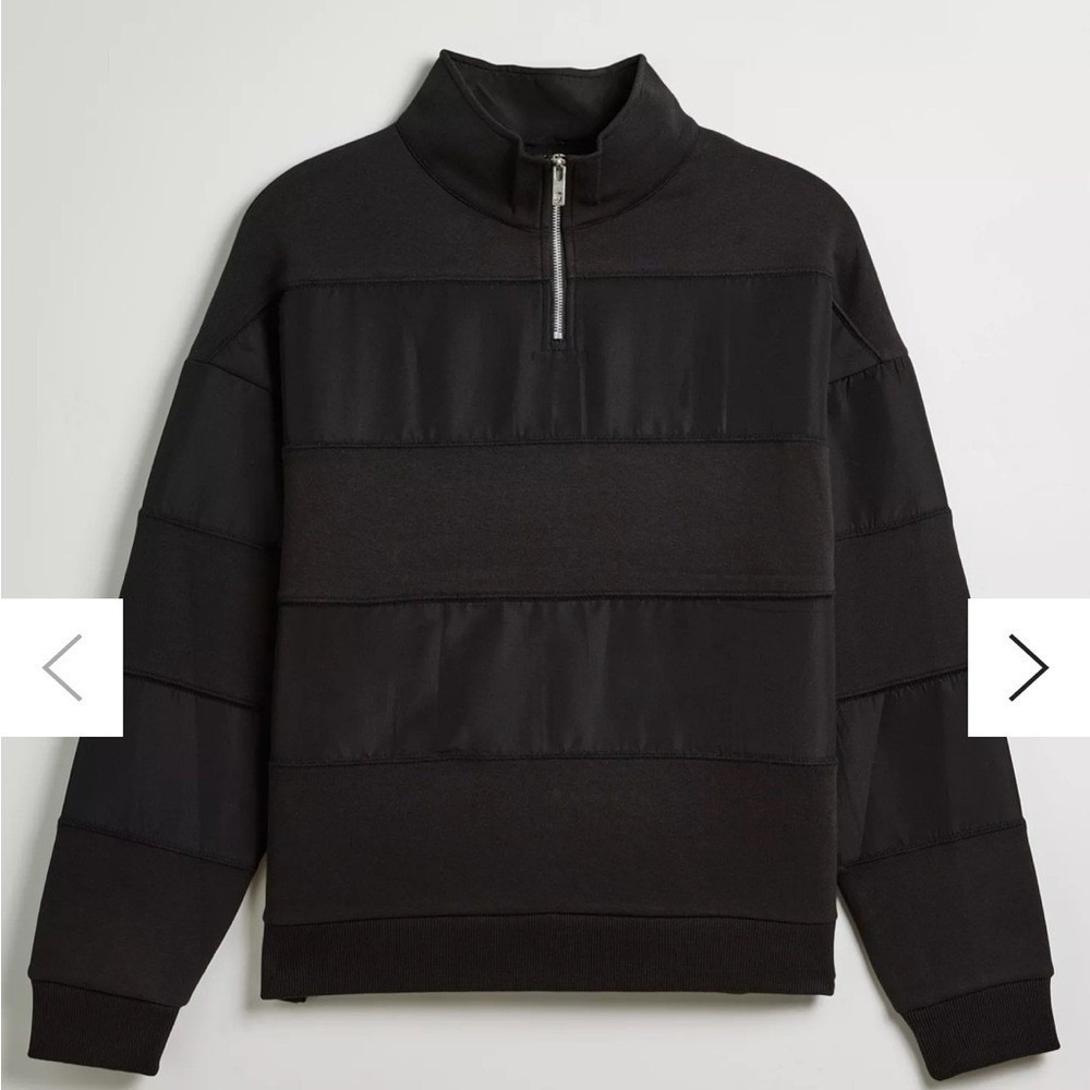 Standard Cloth Quarter Zip Sweatshirt Mens Large Black Mixed Media Panel Fleece